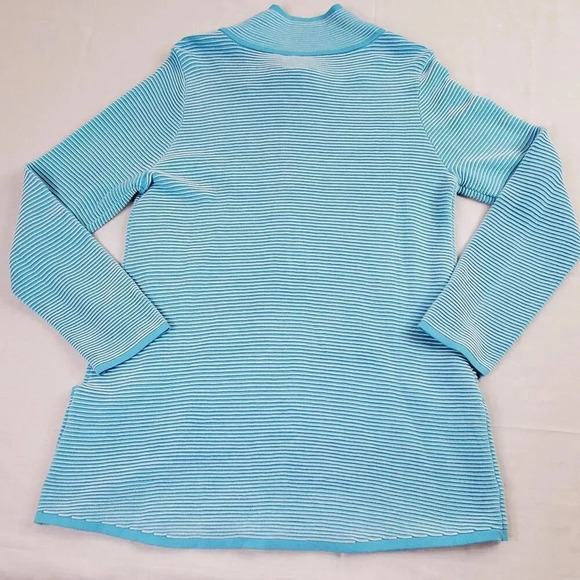 Soft Surroundings Corcovado Zip Sweater Womens Medium Blue White Ribbed Long - Picture 3 of 16